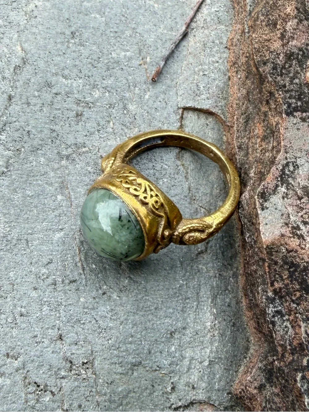 Genuine Gemstone Green Stone Dome Small Gold Pinky Ring 4
